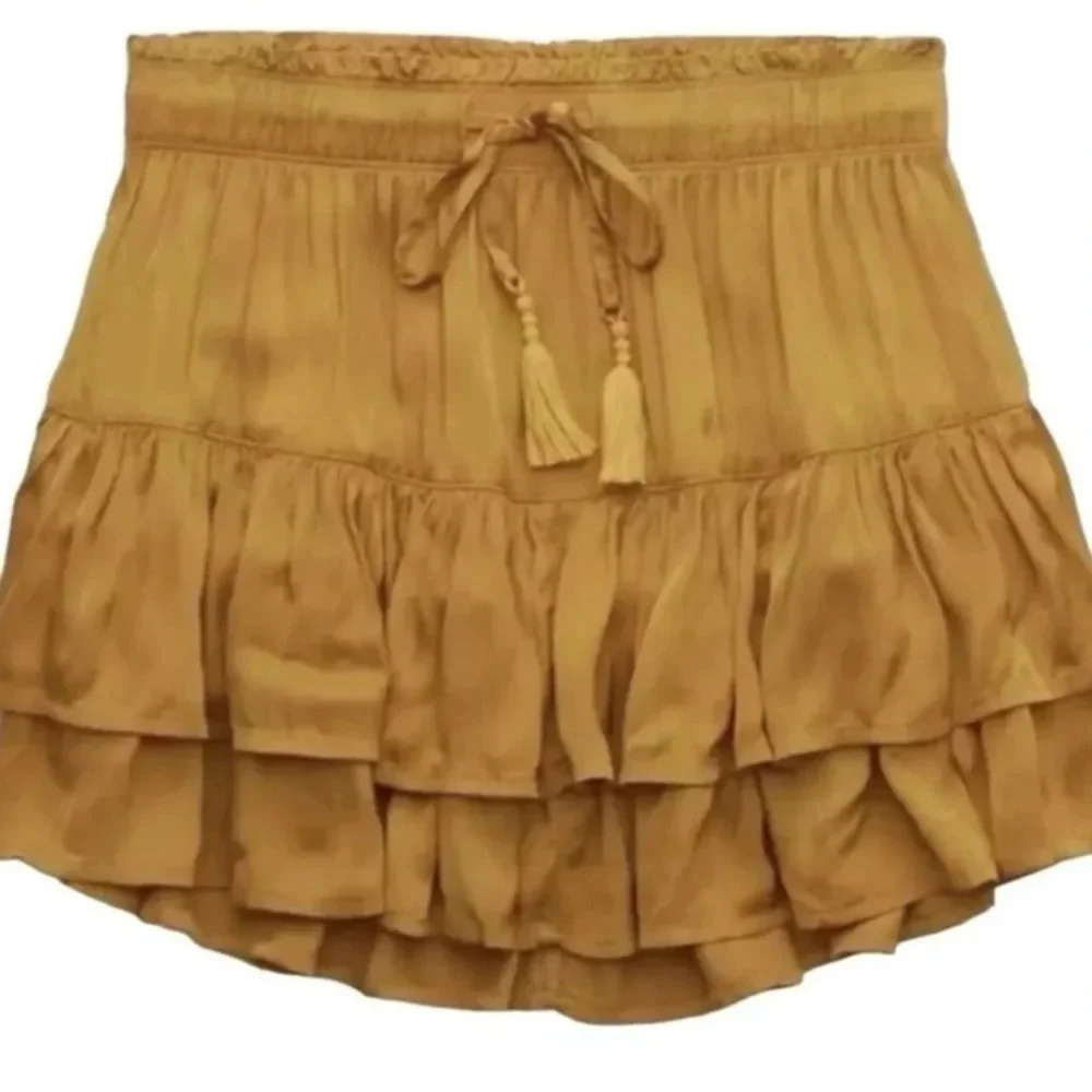 New Aerie Sweet N Silky Tiered Mini Skirt Yellow Gold